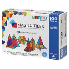 Magna-Tiles Clear Colors, set magnetic 100 piese, 7Toys