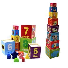 Turn Montessori 8 cuburi din lemn cu forme, cifre si animale, 7Toys