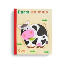 Carte 6 puzzle din lemn - Animalele de la ferma 2, 7Toys