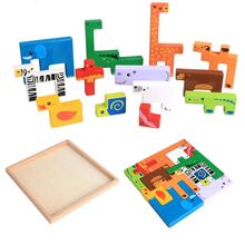 Joc Tetris Animale din Lemn 3D, 7Toys