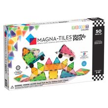 Magna-Tiles Grand Prix, set magnetic 50 de piese cu masinute, 7Toys